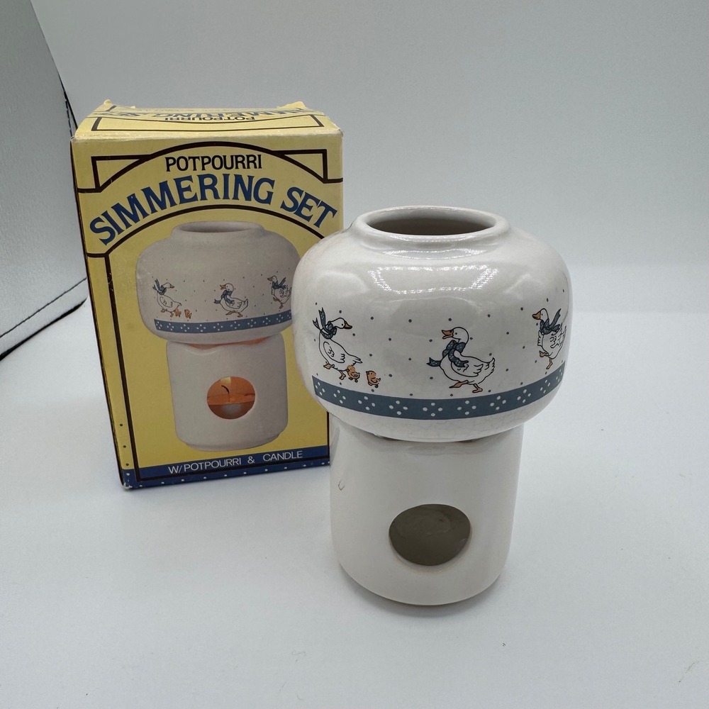 Vintage Country Goose Ceramic Potpourri Simmering Set Farmhouse Decor with Box
